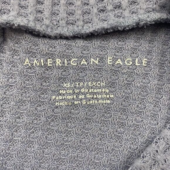 American Eagle Gray/Blue Waffle Knit Split Hem Blouse Dolman Sleeve L/S Sz XS - Picture 7 of 13